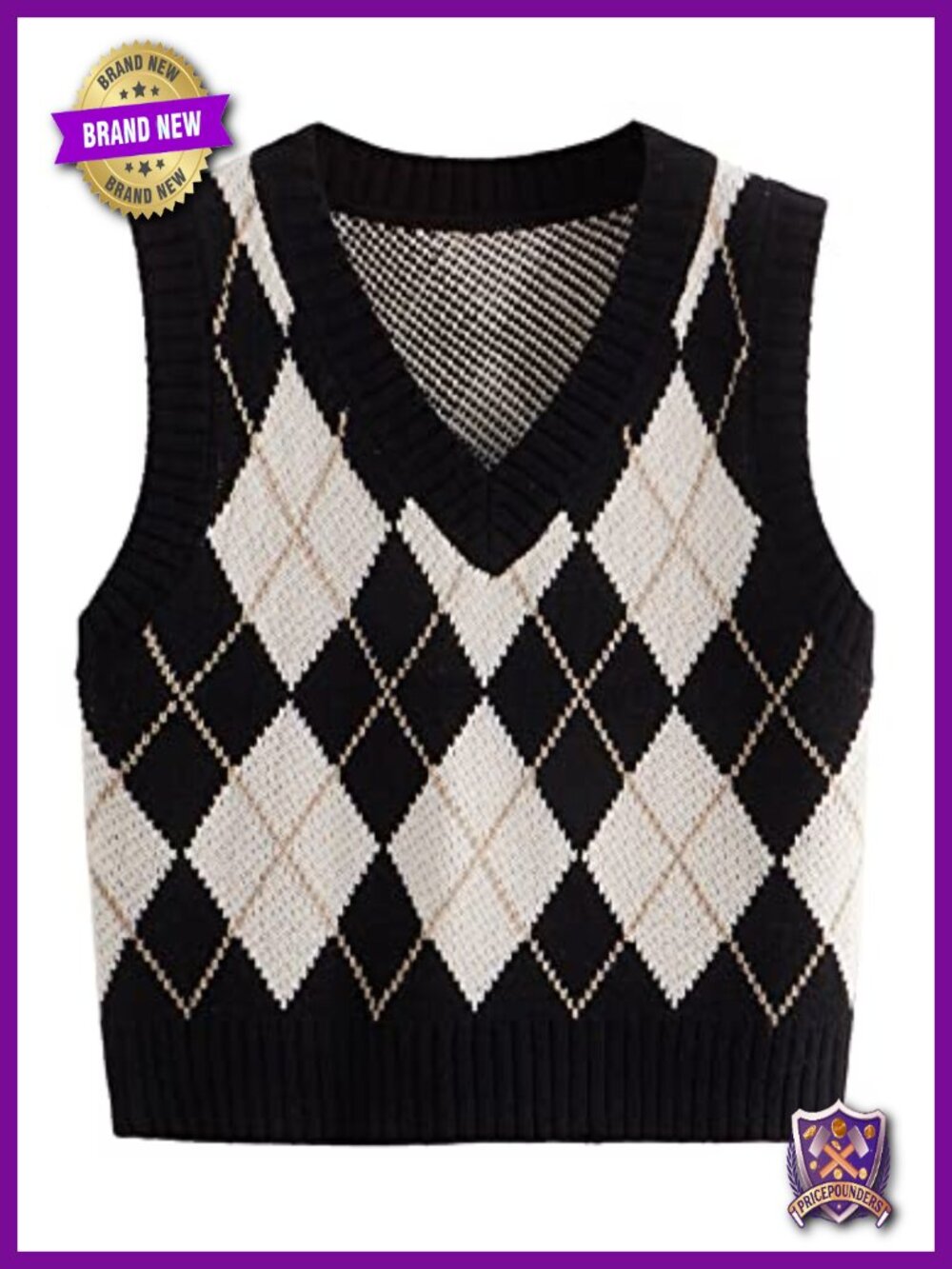 Plaid Geo Sleeveless V Neck Knit Crop Top Sweater Vest